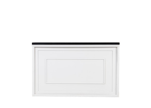 white shadowbox bar with white molding insert and black top 
