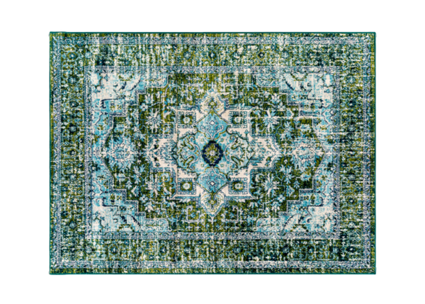 blue and green traditional patterned rug 