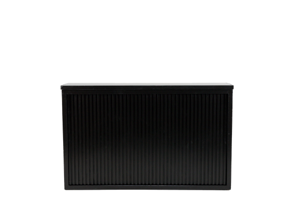 black bar with a black slatted insert and a black bar top