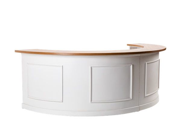 white half bar with crown molding and wood top 