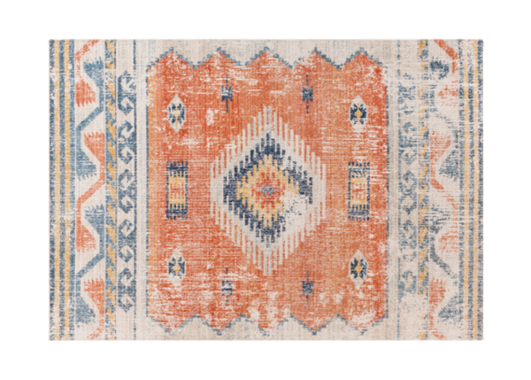 orange and blue bohemian patterned rug 