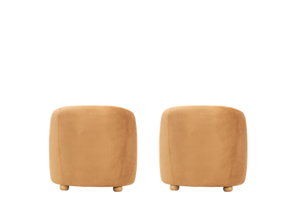 back view of pair of brown velvet upholstered Franklin chairs available to rent for events