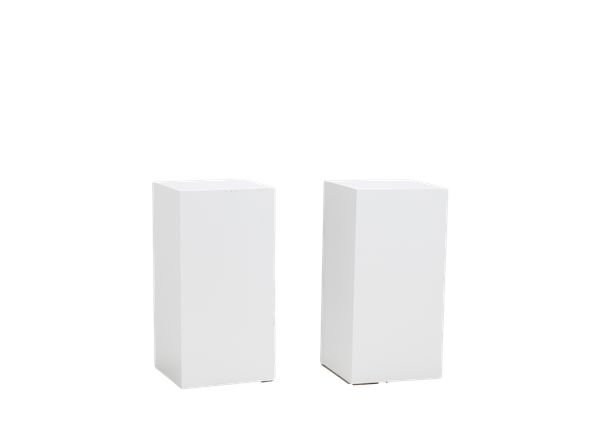 pair of 32" white pedestals with a square top and base