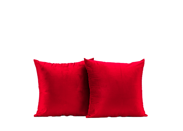 pair of red velvet square pillows