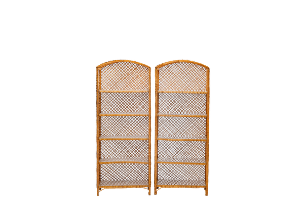 boho pair of rattan shelves 