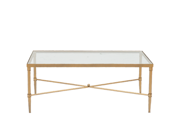 large rectangular brass and glass coffee table 