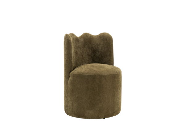 upholstered green chair with scalloped back