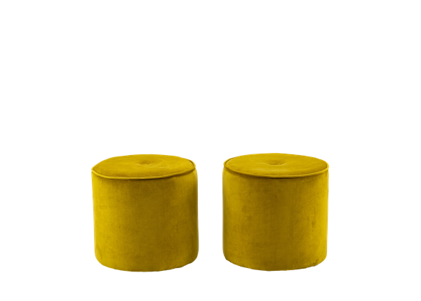 pair of chartreuse poufs