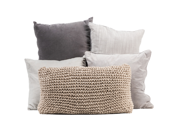 collection of 5 assorted gray pillows