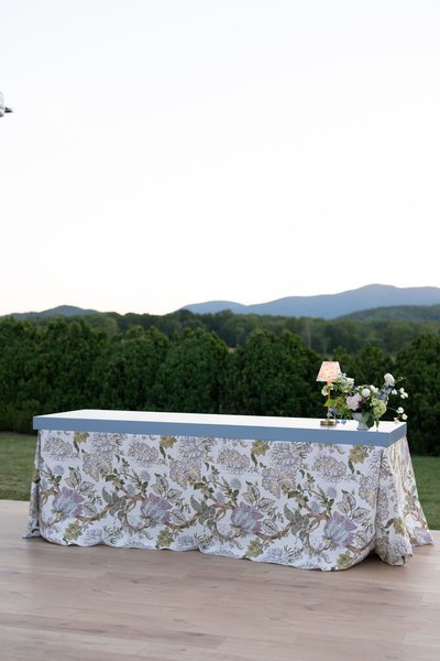 eight foot customizable wood table topper rental painted blue