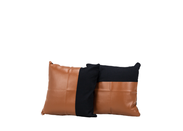 brown leather and black fabric pillows