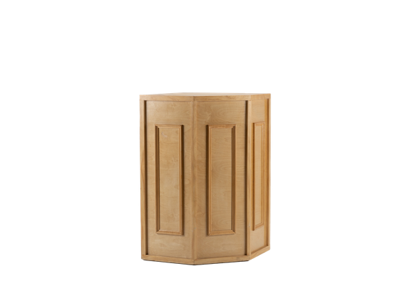 light wood corner column with light wood box trim 