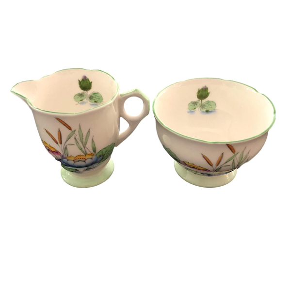 Green Trim Cream and Sugar Set