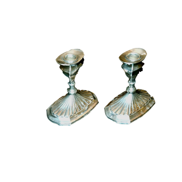 "Charles" Silver Short Candlestick Holder Set