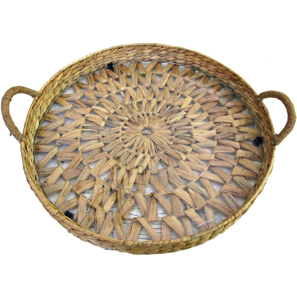 Large Wicker and Glass Tray