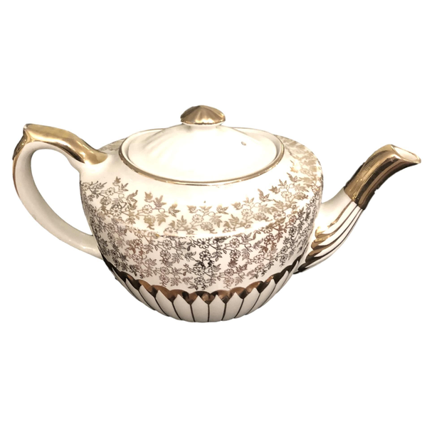 Vintage Cream and Gold Teapot