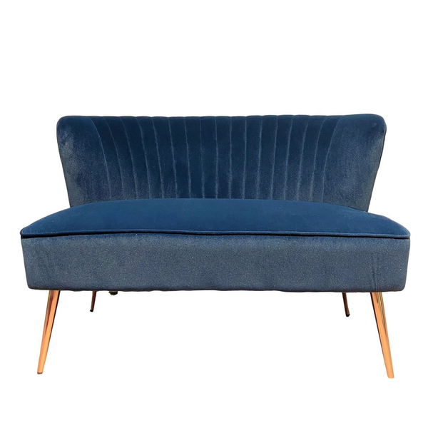 Blue Velvet Loveseat with Gold Legs