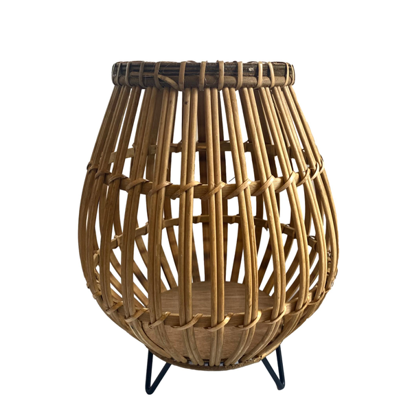 Short Boho Accent Wicker Lantern