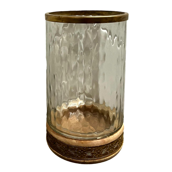 Large Gold Banded Glass Hurricane Candle Holders