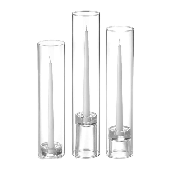 Set of 3 Clear Glass Candlestick Holders and Covers (NO CANDLES)