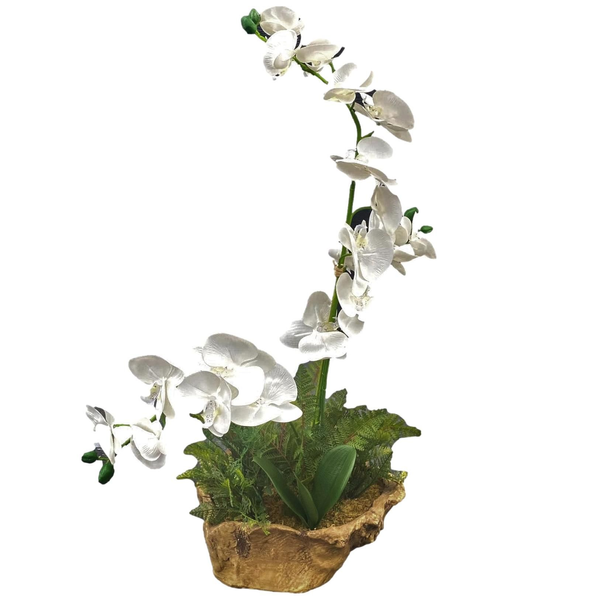 Faux Orchid in Wood Planter