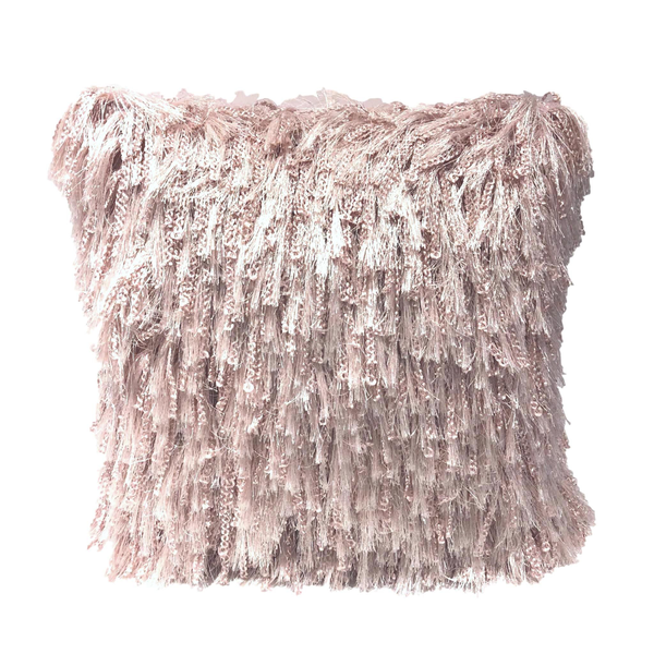 Pink with Silver Threads Shag Pillows