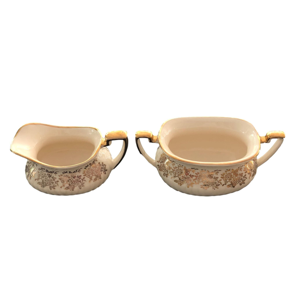 Cream and Gold Leaf Cream and Sugar Set