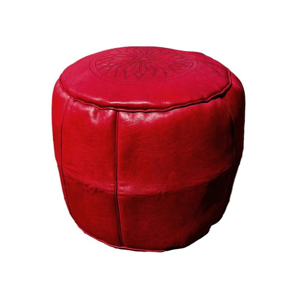 Red Leather Pouff