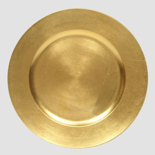 Gold plastic charger for tablescape or table setting
