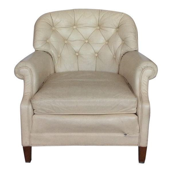 ivory leather button tufted upholstered  chair
