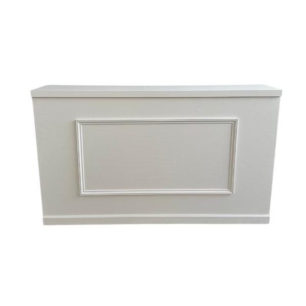 Stately white bar with white moulding detail for any party rental