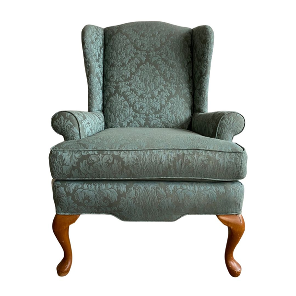 Pattern light blue wingback chair for event rentals from Relics Rentals