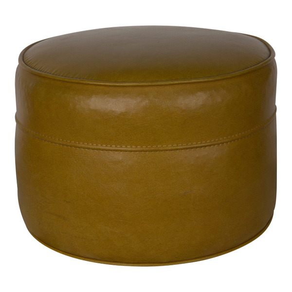 Round yellow leather pouf