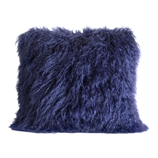 Square navy shag pillow for party rentals