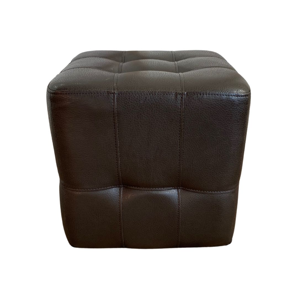 Square ottoman with black tufted leather