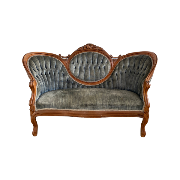 Beautiful sage grey victorian style settee
