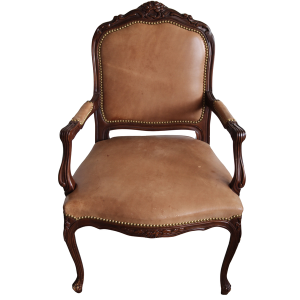 Soft brown leather dining chair great as an accent chair for events or home staging