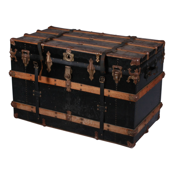 Extra large black and bronze travel trunk