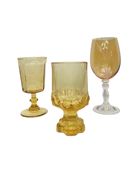 Vintage Yellow Water Goblets, Set of 8 Drinking Glasses - Mendez Manor