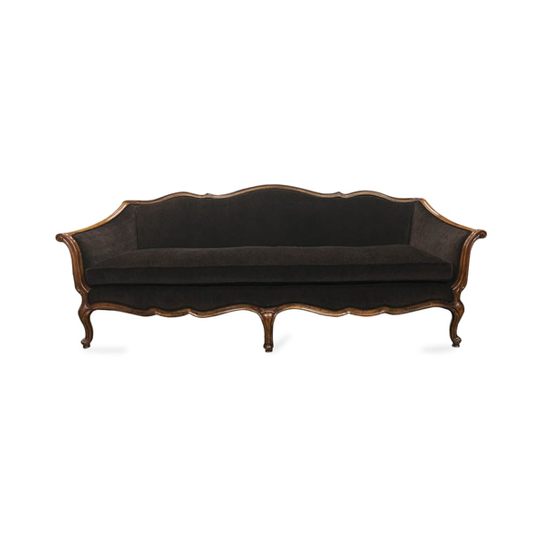 vintage brown velvet sofa rental for weddings and fall events