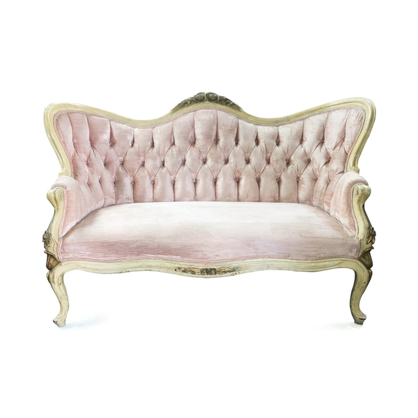 vintage french settee in light pink velvet