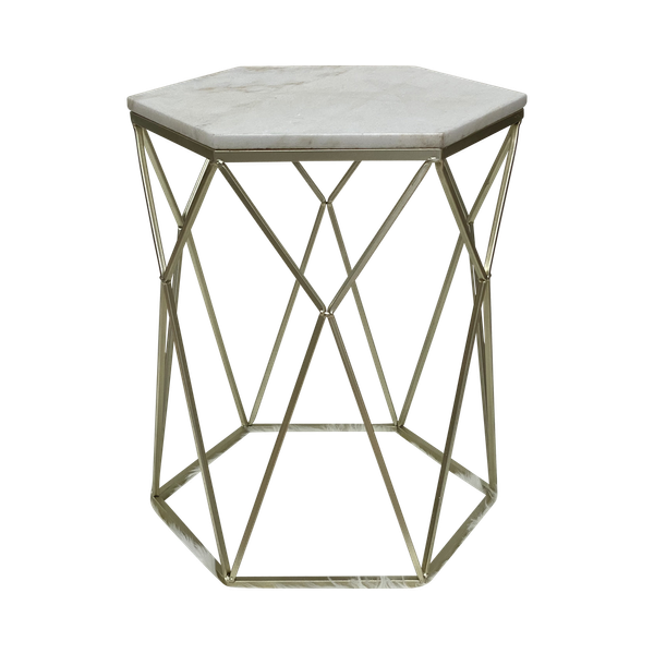 marble top hexagon table with champagne gold base