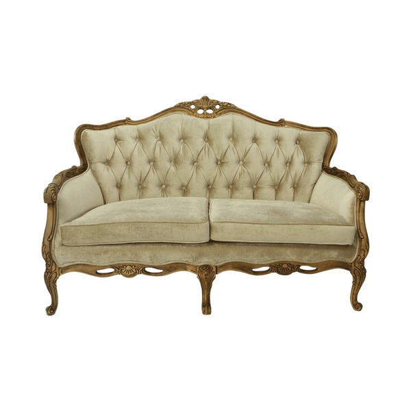 vintage settee in a champagne beige velvet