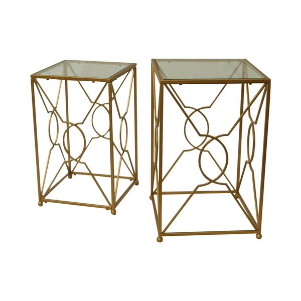 modern gold nesting tables with glass tops