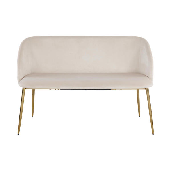 modern  cream velvet bench with gold legs