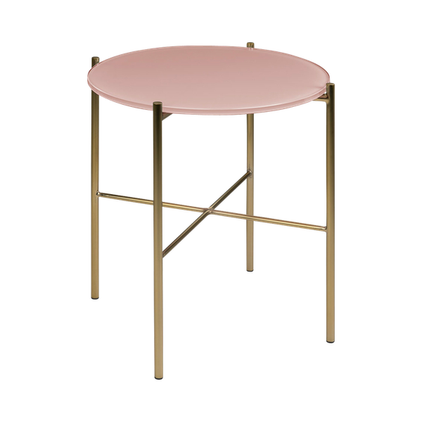 modern gold base with pink glass top