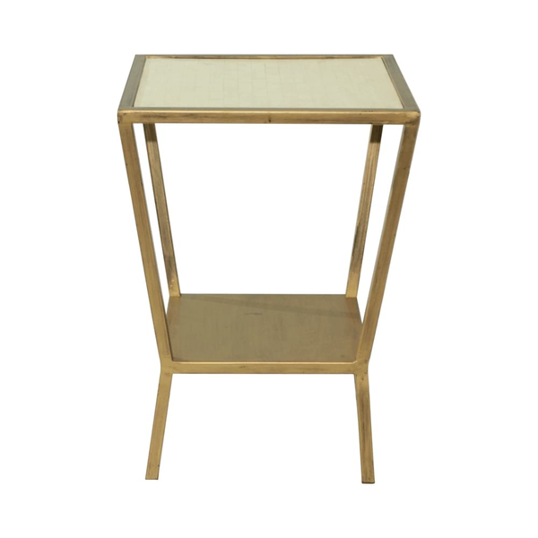 gold square accent table with marble mosaic inlay