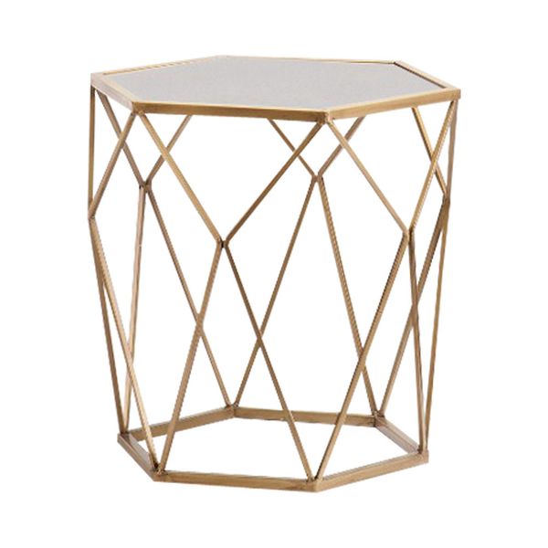 geometric gold accent table with mirror top