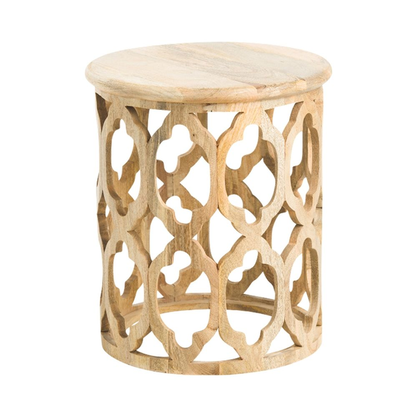 wood accent drum style table with quatrefoil sides