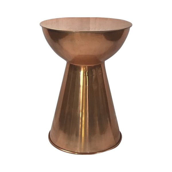 modern copper hourglass shape accent table